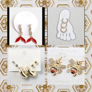 Bundle of 4 Red & Gold Themed Earrings & Toe Ring Set